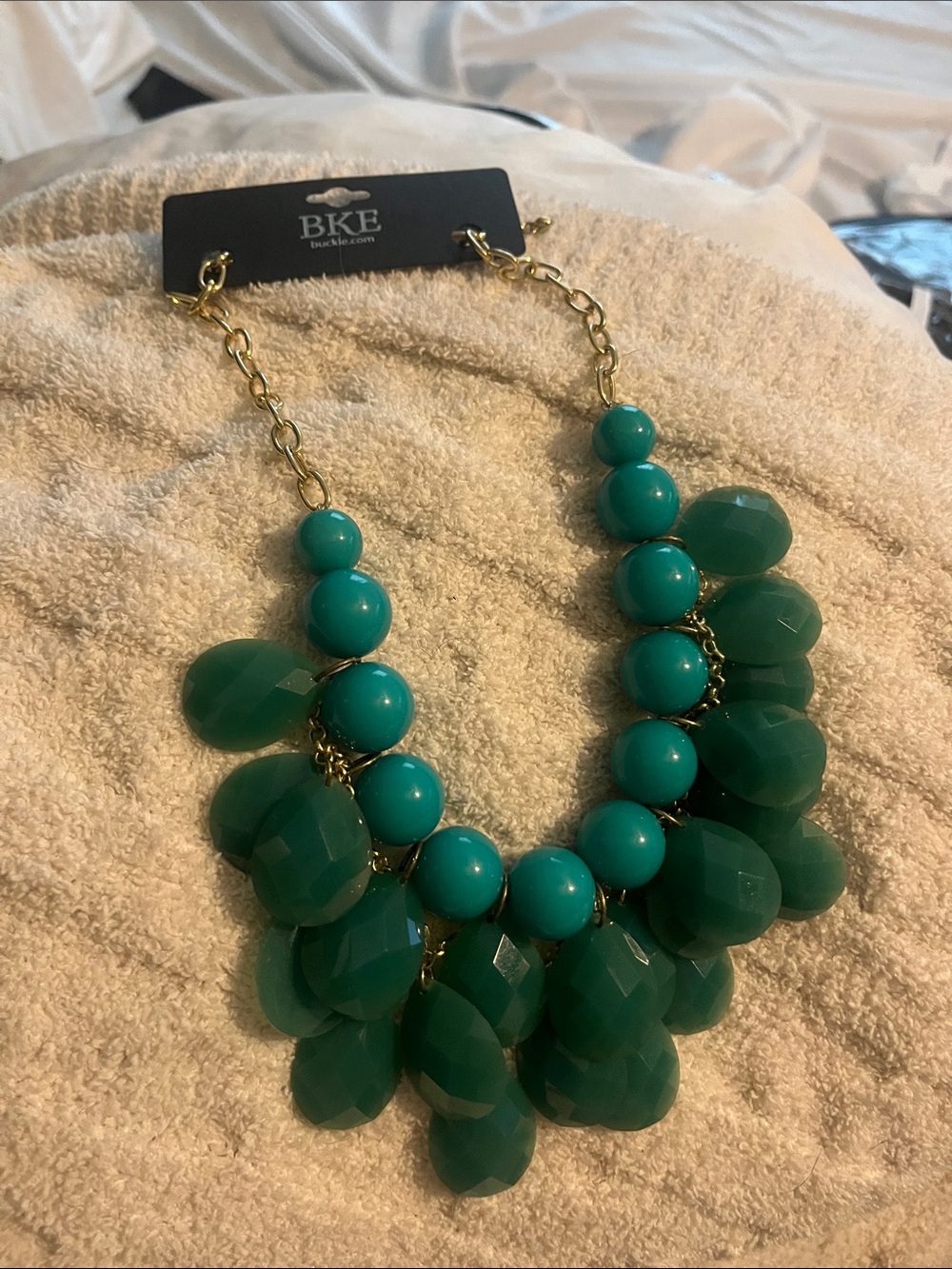 BKE Emerald Teardrop Statement Necklace with Gold Chain